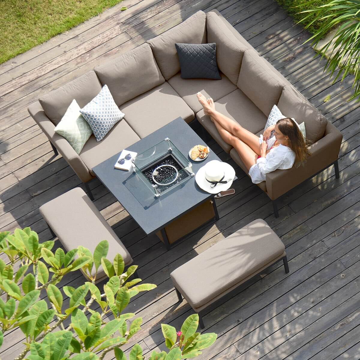 Maze Outdoor Pulse Square Corner Dining Set with Fire Pit