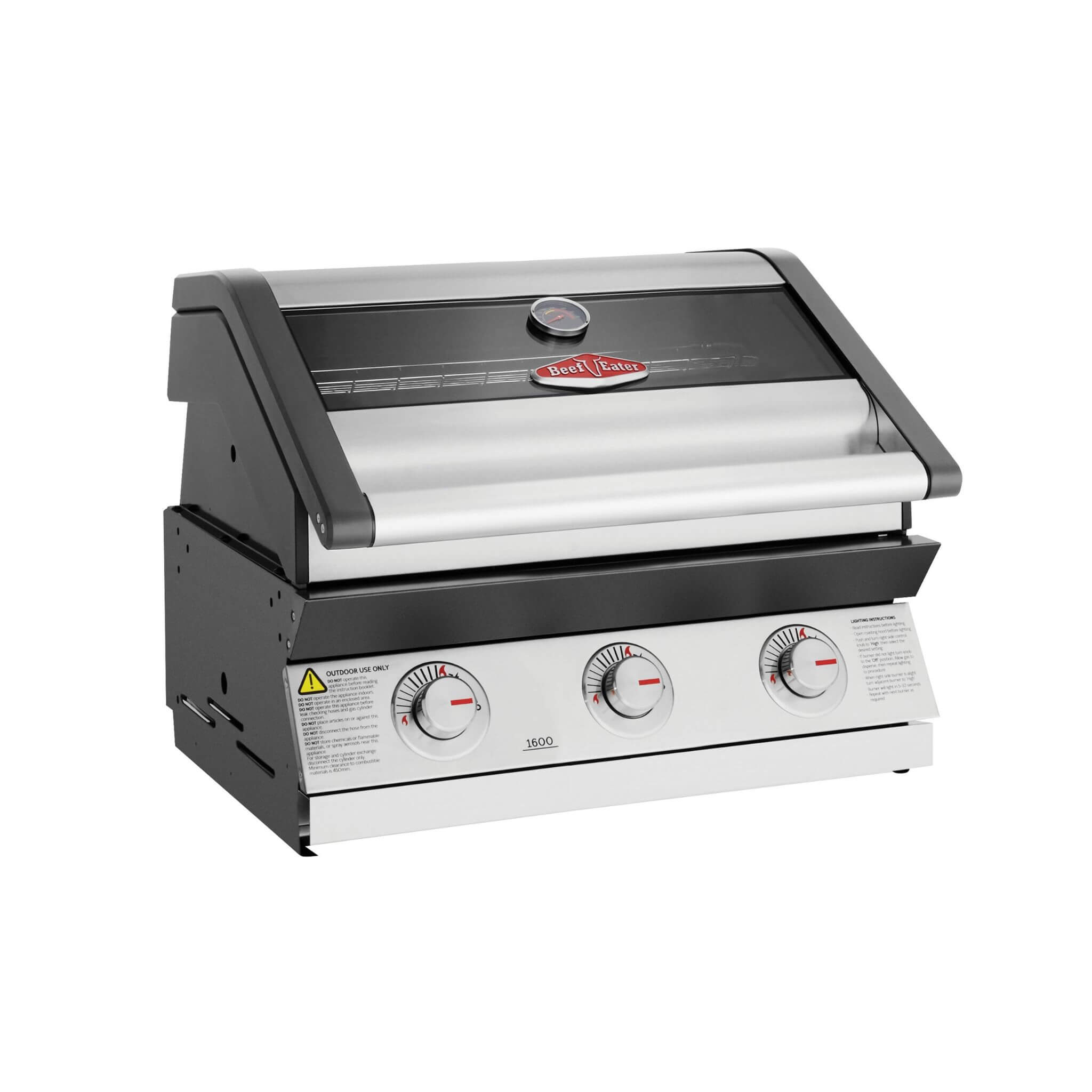 BeefEater Discovery 1600 Series - 3 Burner Built In Gas BBQ (Dark Grey Enamel or Stainless Steel)