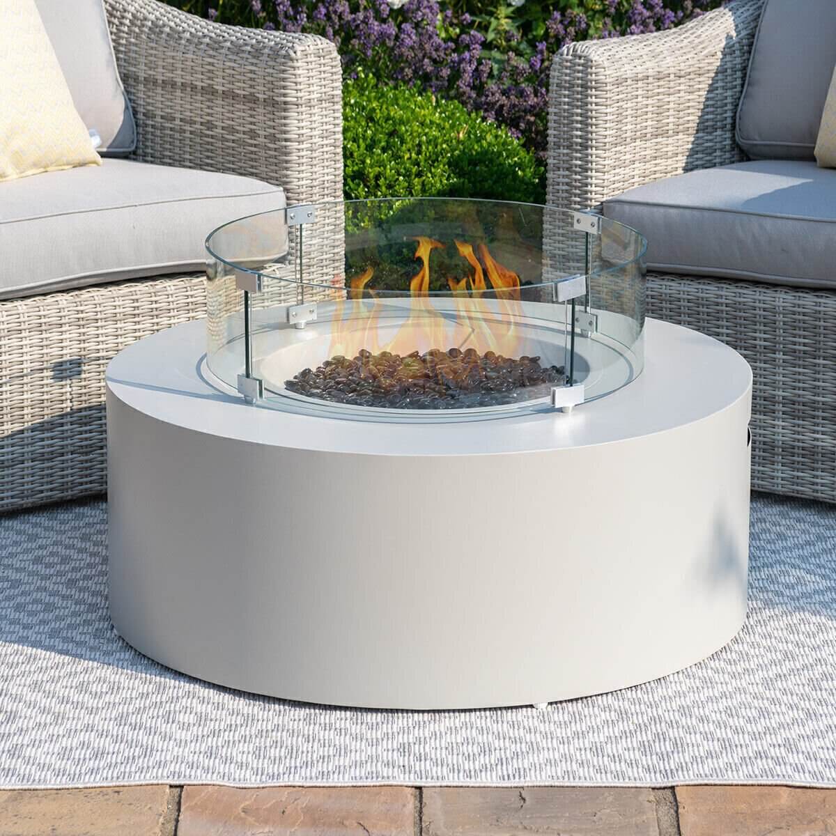 Maze Outdoor 90ø Round Gas Fire Pit (includes glass surround, and fire stones)