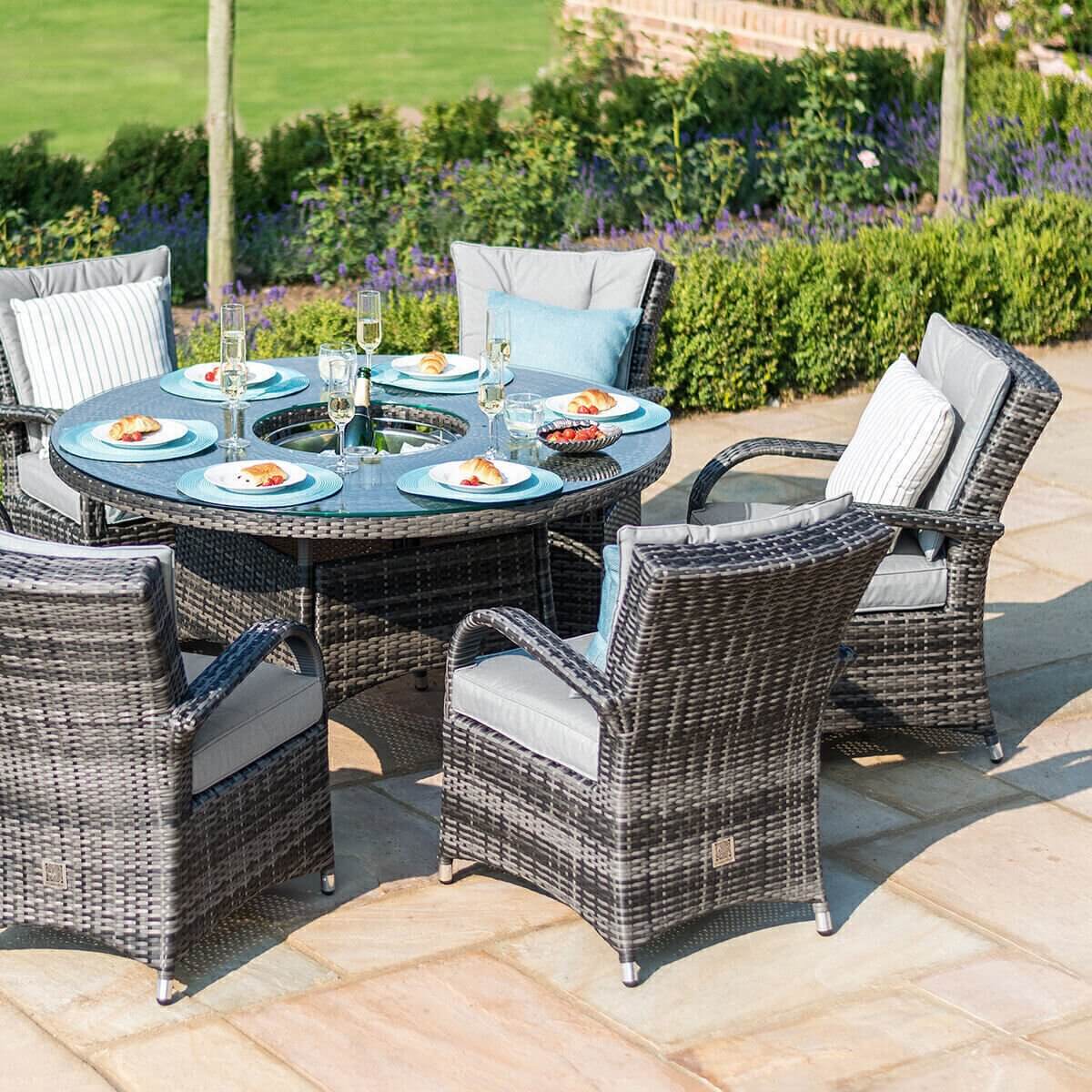 Maze Outdoor Texas 8 Seat Round Ice Bucket Dining Set with Lazy Susan