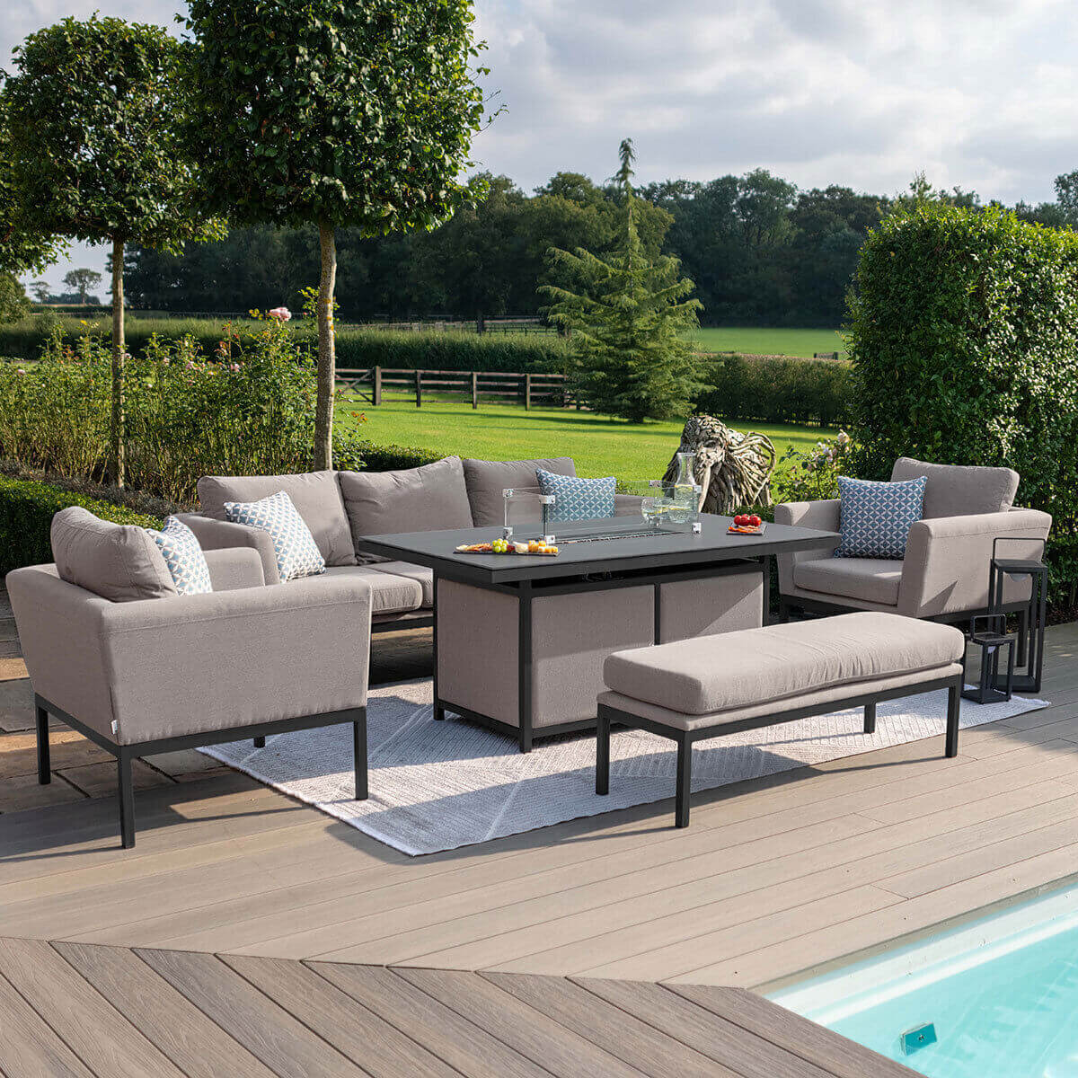 Maze Outdoor Pulse 3 Seat Sofa Dining Set with Fire Pit