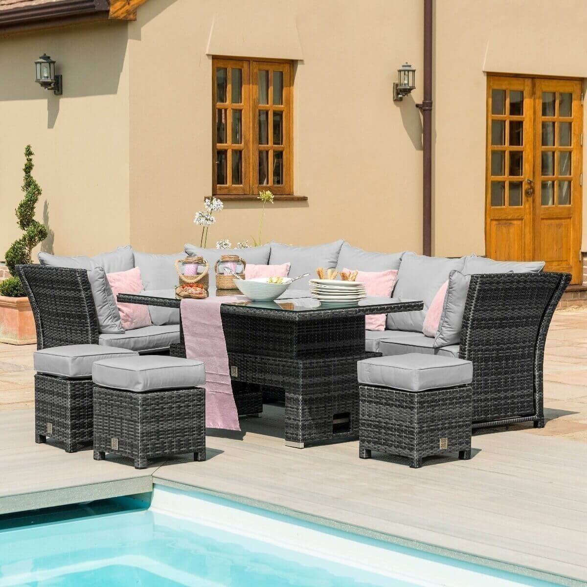 Maze Outdoor Henley Corner Dining Set with Rising Table