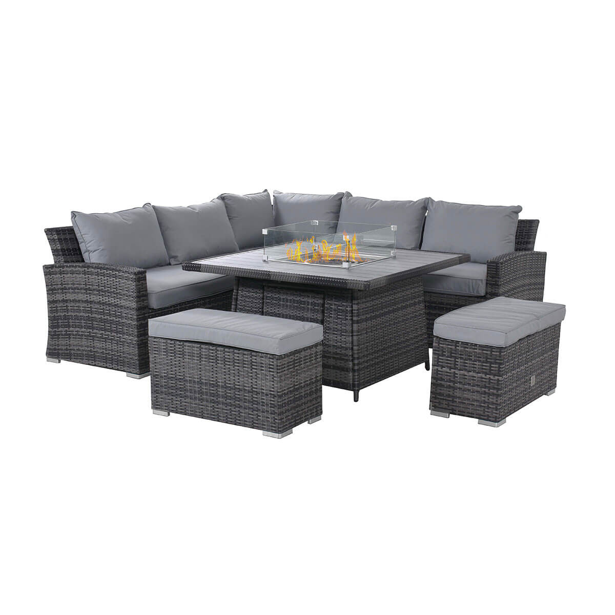 Maze Outdoor Kingston Corner Deluxe Dining Set with Fire Pit