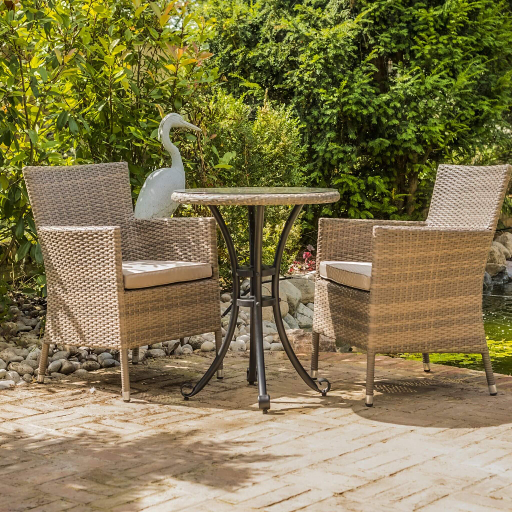 Katie Blake Sandringham Rattan Bistro Set with 2 Armchairs & 70cm Drinks Table