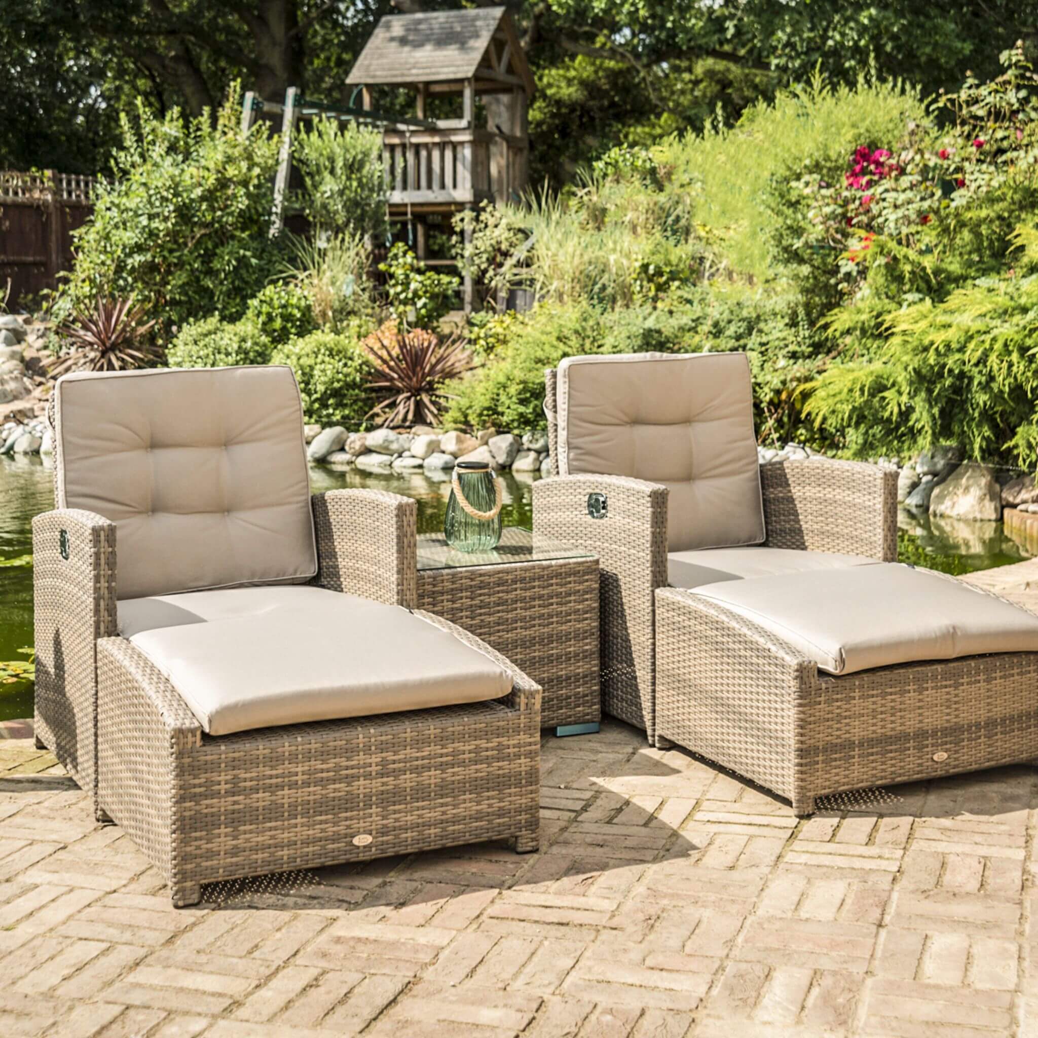 Katie Blake Sandringham Rattan Reclining Garden Lounger Set with Footstool & Coffee Table