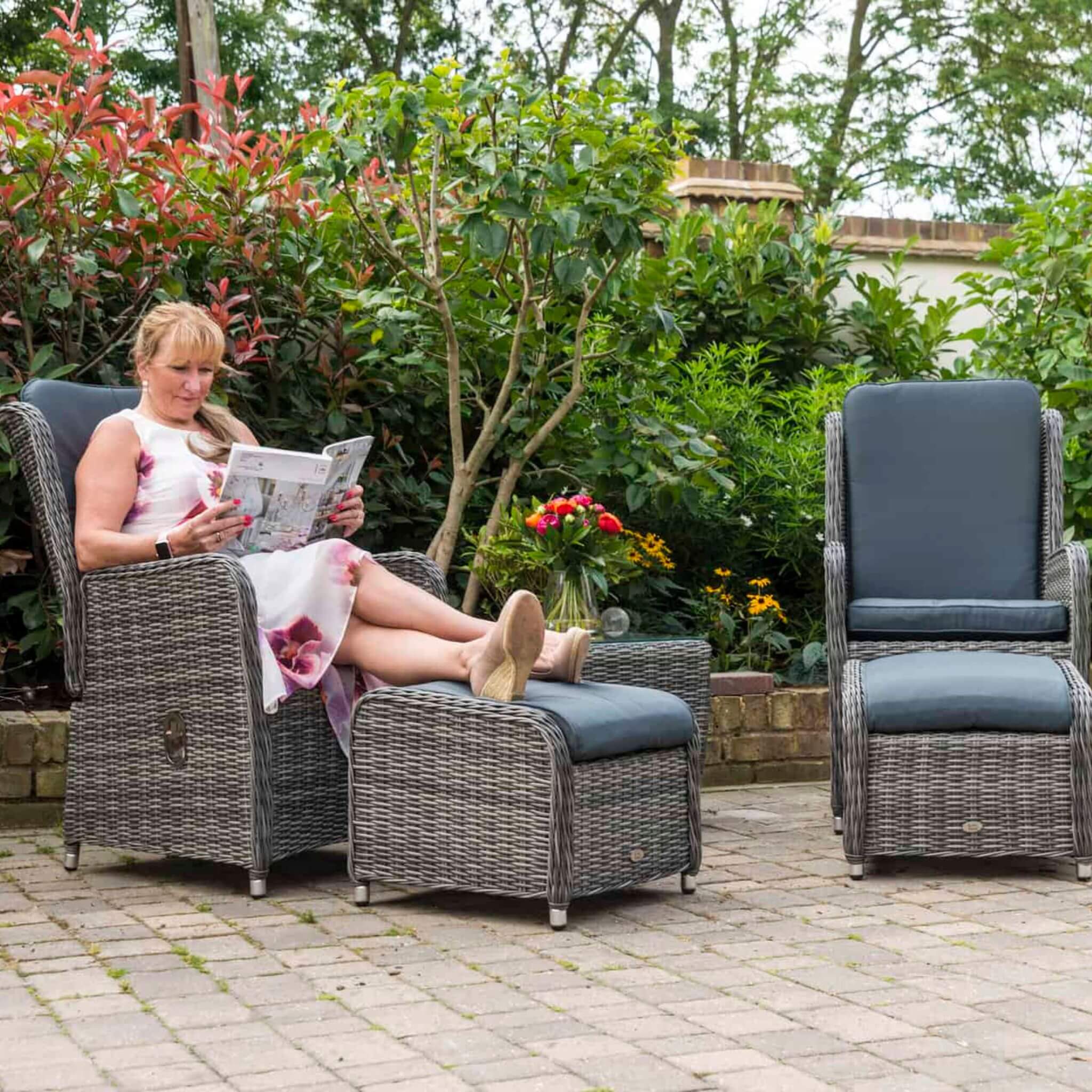 Katie Blake Seville Rattan 5 Piece Reclining Lounge Set with 2 Armchairs, 2 Footstools & Side Table