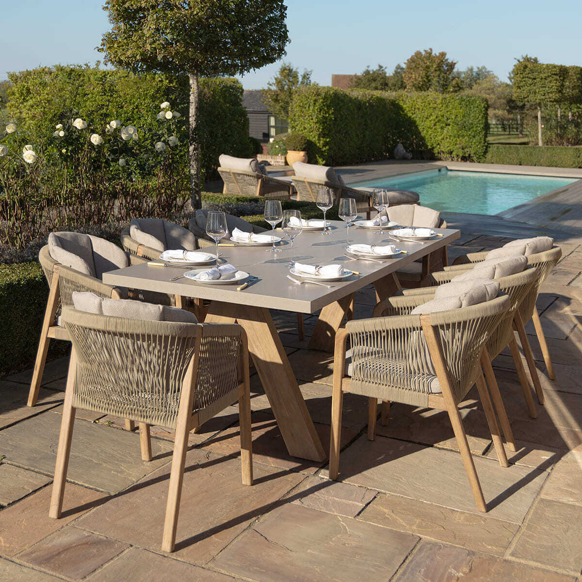 Maze Outdoor Martinique 8 Seat Rectangular Dining Set with Concrete Top
