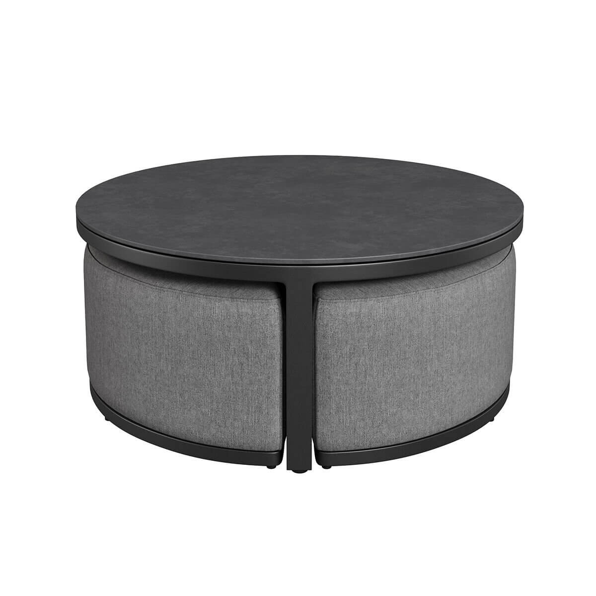 Maze Outdoor Round Coffee Table with 3 Footstools