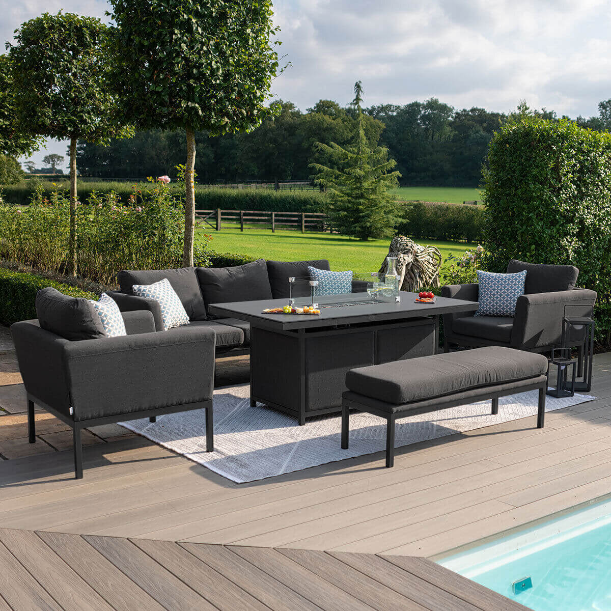 Maze Outdoor Pulse 3 Seat Sofa Dining Set with Fire Pit