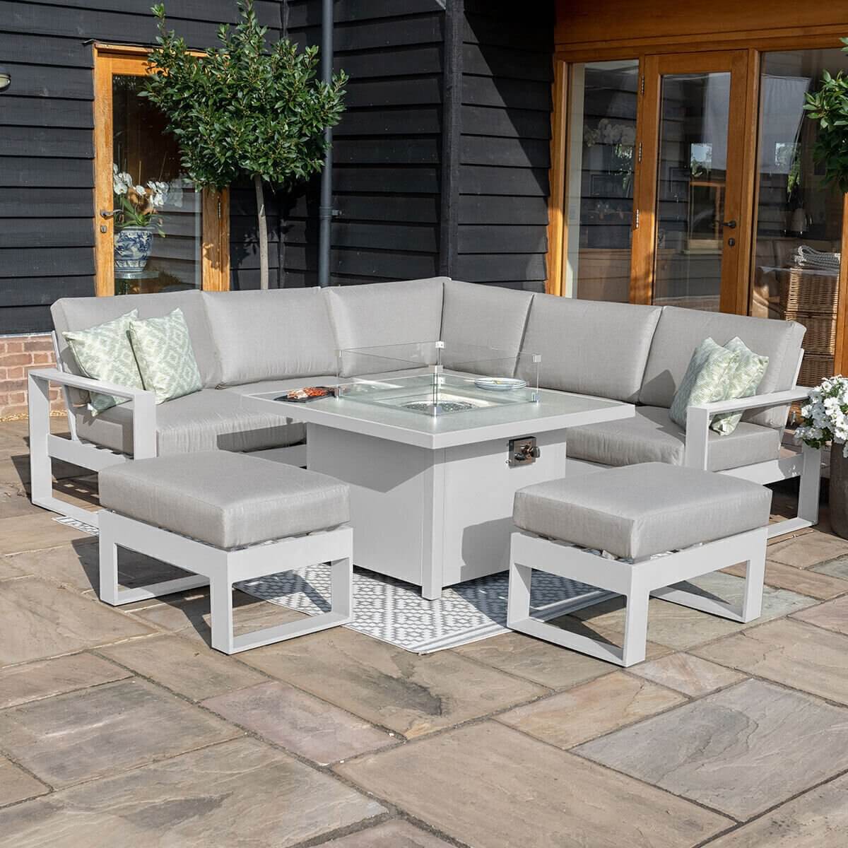 Maze Outdoor Amalfi Small Corner Dining with Square Fire Pit Table